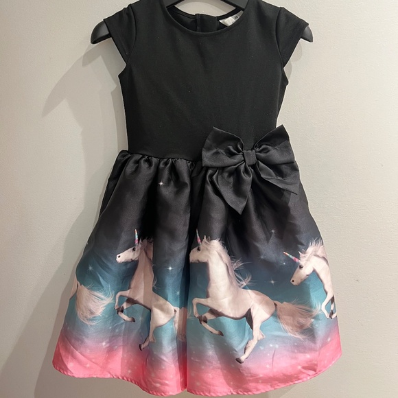 Girl Black Unicorn Dress - Picture 1 of 6